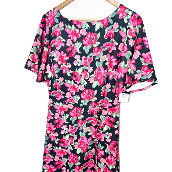 NWT Alexia Admor NY Womens Black Floral Flutter Sleeve Midi Dress High Slit - Picture 6 of 16